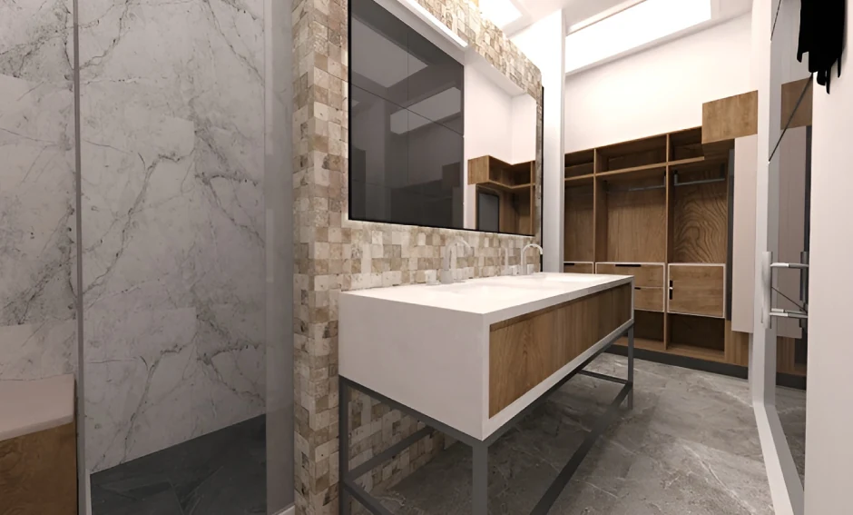 Mueble de baño en Bogotá con mezón de mármol, que combina belleza y durabilidad en un diseño sofisticado para cualquier baño.